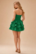 Rutipo Emerald A-line Crystal Strapless Corset Satin Tiered Ruffle Homecoming Dress
