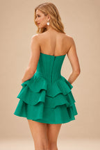 Rutipo Hunter Green A-line Crystal Strapless Corset Satin Tiered Ruffle Homecoming Dress