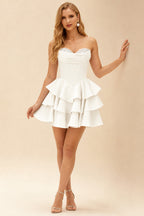 Rutipo Ivory A-line Crystal Strapless Corset Satin Tiered Ruffle Homecoming Dress