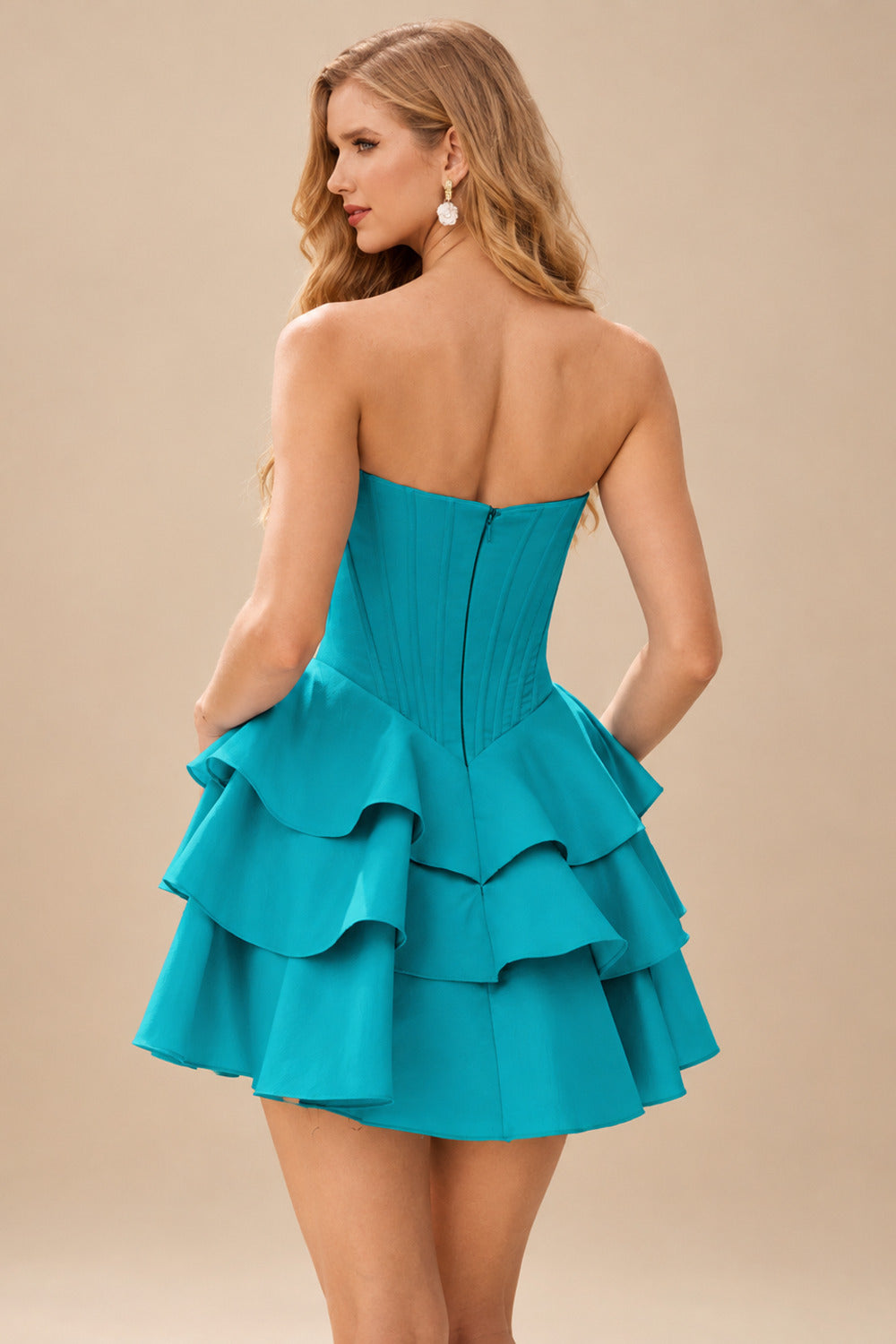 Rutipo Jade A-line Crystal Strapless Corset Satin Tiered Ruffle Homecoming Dress