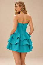 Rutipo Jade A-line Crystal Strapless Corset Satin Tiered Ruffle Homecoming Dress