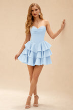 Rutipo Light Blue A-line Crystal Strapless Corset Satin Tiered Ruffle Homecoming Dress