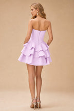 Rutipo Light Pink A-line Crystal Strapless Corset Satin Tiered Ruffle Homecoming Dress