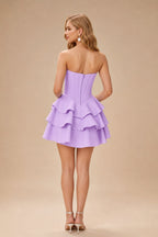 Rutipo Lilac A-line Crystal Strapless Corset Satin Tiered Ruffle Homecoming Dress