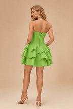 Rutipo Lime Green A-line Crystal Strapless Corset Satin Tiered Ruffle Homecoming Dress