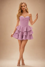 Rutipo Mauve A-line Crystal Strapless Corset Satin Tiered Ruffle Homecoming Dress