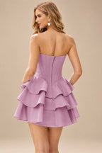 Rutipo Mauve A-line Crystal Strapless Corset Satin Tiered Ruffle Homecoming Dress