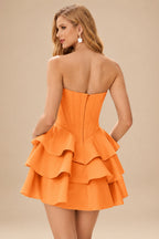 Rutipo Orange A-line Crystal Strapless Corset Satin Tiered Ruffle Homecoming Dress