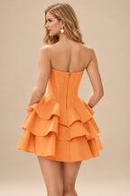 Rutipo Orange A-line Crystal Strapless Corset Satin Tiered Ruffle Homecoming Dress