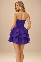 Rutipo Regency A-line Crystal Strapless Corset Satin Tiered Ruffle Homecoming Dress