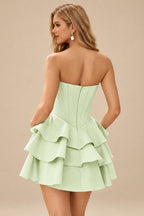Rutipo Sage A-line Crystal Strapless Corset Satin Tiered Ruffle Homecoming Dress