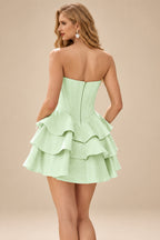 Rutipo Sage A-line Crystal Strapless Corset Satin Tiered Ruffle Homecoming Dress
