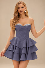 Rutipo Stormy A-line Crystal Strapless Corset Satin Tiered Ruffle Homecoming Dress
