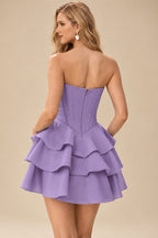 Rutipo Tahiti A-line Crystal Strapless Corset Satin Tiered Ruffle Homecoming Dress