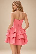 Rutipo Watermelon A-line Crystal Strapless Corset Satin Tiered Ruffle Homecoming Dress
