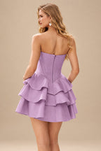 Rutipo Wisteria A-line Crystal Strapless Corset Satin Tiered Ruffle Homecoming Dress