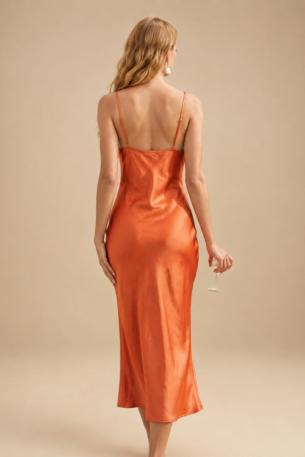 Rutipo Burnt Orange Sheath/Column Cowl Neck Sleeveless Bridesmaid Dress