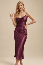 Rutipo Cabernet Sheath/Column Cowl Neck Sleeveless Bridesmaid Dress