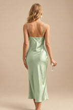 Rutipo Celadon Sheath/Column Cowl Neck Sleeveless Bridesmaid Dress