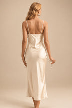 Rutipo Champagne Sheath/Column Cowl Neck Sleeveless Bridesmaid Dress