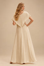 Rutipo Champagne Sheath/Column Cowl Neck Sleeveless Bridesmaid Dress