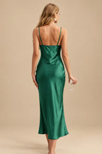 Rutipo Hunter Green Sheath/Column Cowl Neck Sleeveless Bridesmaid Dress