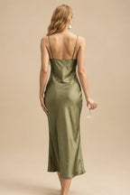 Rutipo Olive Green Sheath/Column Cowl Neck Sleeveless Bridesmaid Dress