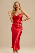 Rutipo Red Sheath/Column Cowl Neck Sleeveless Bridesmaid Dress