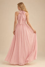 Rutipo Dusty Rose High Neck Chiffon Bridesmaid Dresses With Bow