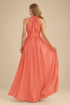 Rutipo Papaya High Neck Chiffon Bridesmaid Dresses With Bow