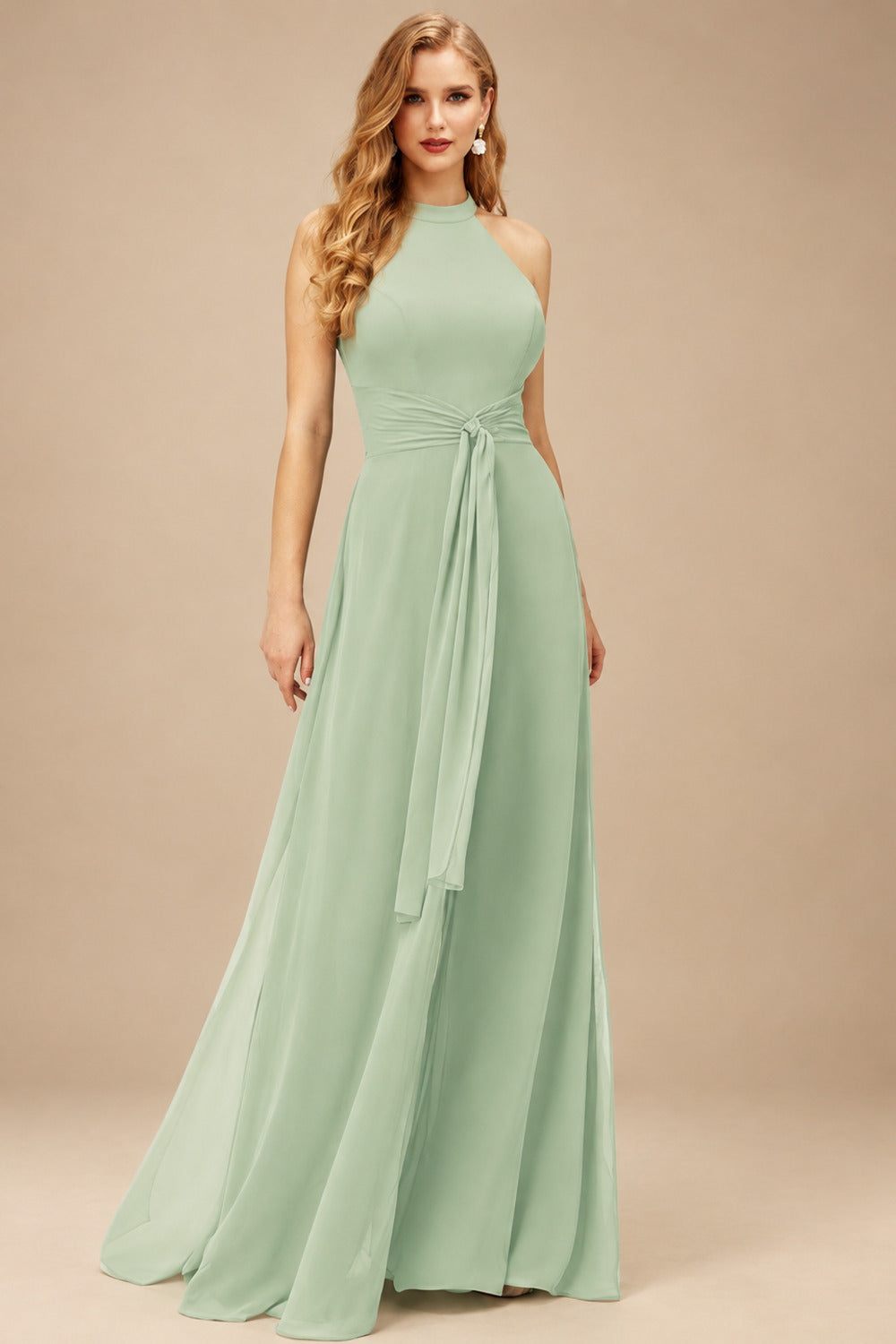 Rutipo Celadon Jumpsuit/Pantsuit High Neck Bridesmaid Dresses With Cascading Ruffles