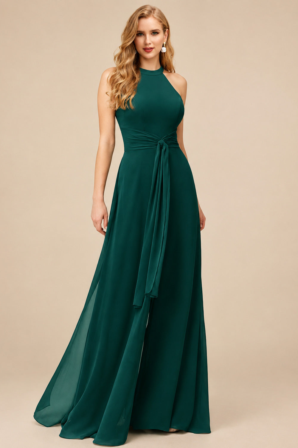 Rutipo Dark Green Jumpsuit/Pantsuit High Neck Bridesmaid Dresses With Cascading Ruffles