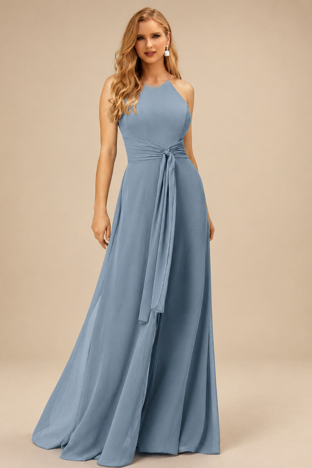 Rutipo Dusty Blue Jumpsuit/Pantsuit High Neck Bridesmaid Dresses With Cascading Ruffles