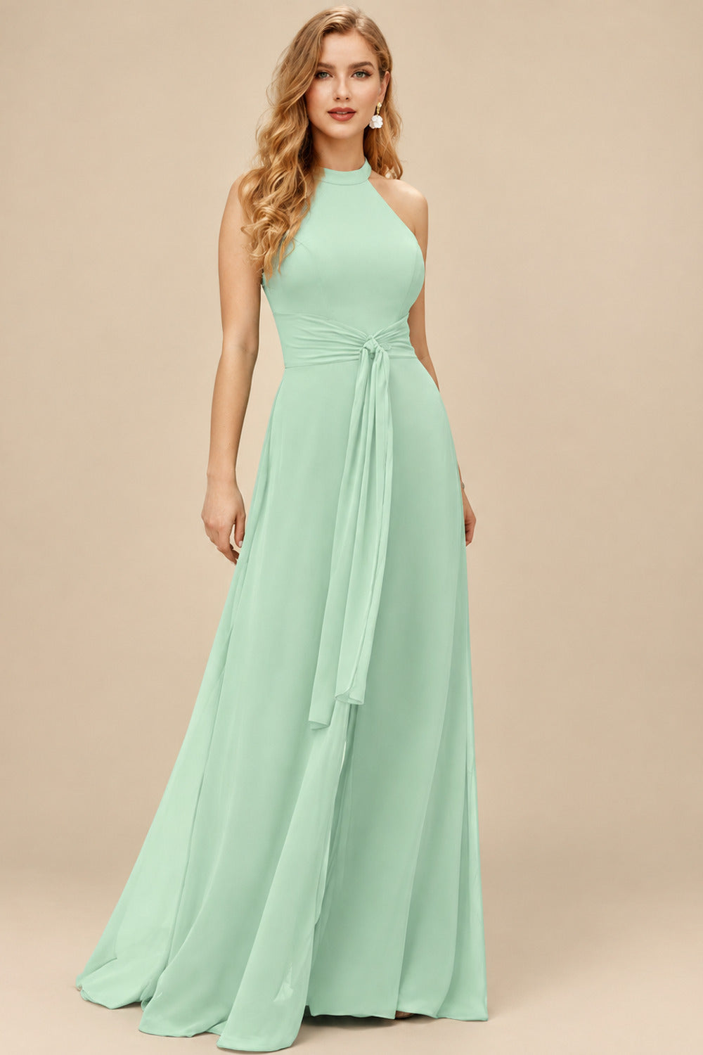 Rutipo Mint Green Jumpsuit/Pantsuit High Neck Bridesmaid Dresses With Cascading Ruffles