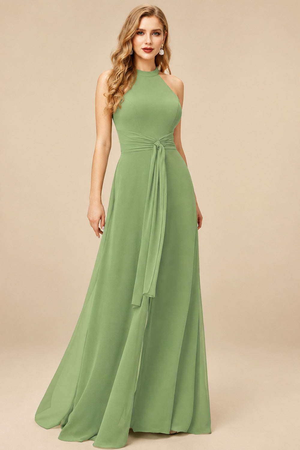 Rutipo Moss Green Jumpsuit/Pantsuit High Neck Bridesmaid Dresses With Cascading Ruffles