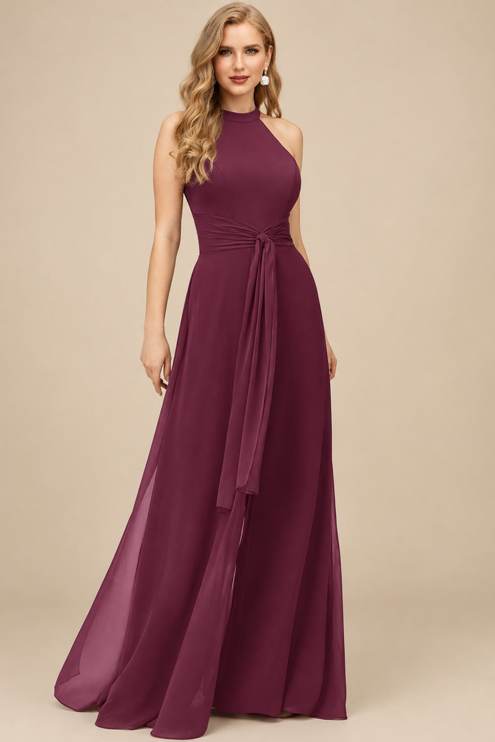 Rutipo Mulberry Jumpsuit/Pantsuit High Neck Bridesmaid Dresses With Cascading Ruffles
