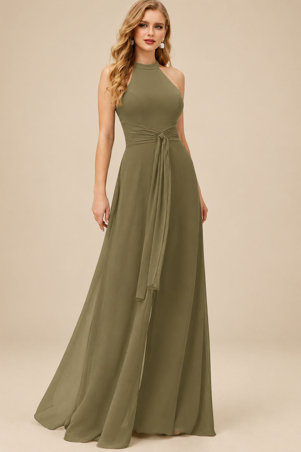Rutipo Olive Green Jumpsuit/Pantsuit High Neck Bridesmaid Dresses With Cascading Ruffles