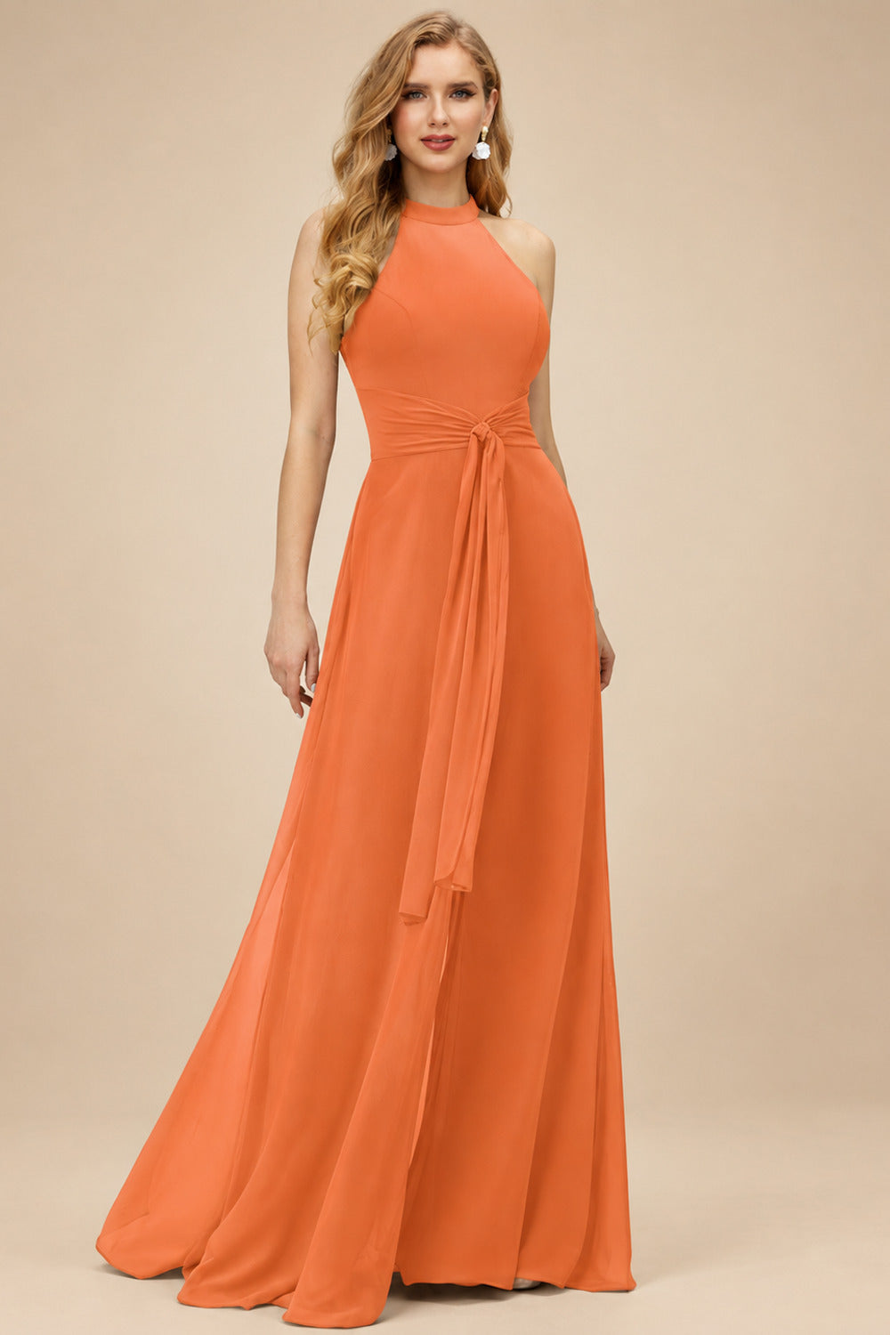 Rutipo Orange Jumpsuit/Pantsuit High Neck Bridesmaid Dresses With Cascading Ruffles