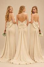 Rutipo Champagne Open Back Strapless Sheath/Column Bridesmaid Dresses With Bow