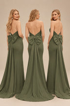 Rutipo Olive Green Open Back Strapless Sheath/Column Bridesmaid Dresses With Bow