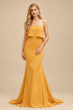 Rutipo Orange Open Back Strapless Sheath/Column Bridesmaid Dresses With Bow