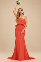 Rutipo Papaya Open Back Strapless Sheath/Column Bridesmaid Dresses With Bow