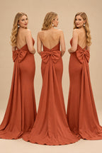 Rutipo Terracotta Open Back Strapless Sheath/Column Bridesmaid Dresses With Bow