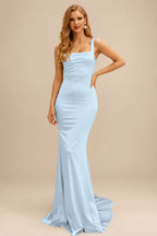 Rutipo Mist Mermaid Square Neckline Sleeveless Sweep Train Silk Like Satin Bridesmaid Dresses