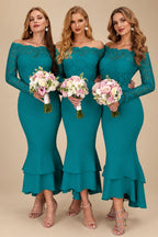 Rutipo Jade Trumpet/Mermaid Off-The-Shoulder Long Sleeves Lace/Satin Bridesmaid Dresses