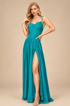 Rutipo Jade Silk Like Satin A-Line Slit Bridesmaid Dresses With Spaghetti Straps