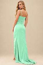 Rutipo As Picture Cowl Neck Sleeveless Sweep Train Charmeuse Bridesmaid Dresses With Split Front