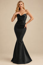 Rutipo Black Trumpet/Mermaid V-Neck Sleeveless Floor-Length Matte Satin Bridesmaid Dresses