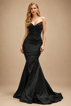 Rutipo Black Trumpet/Mermaid V-Neck Sleeveless Floor-Length Matte Satin Bridesmaid Dresses