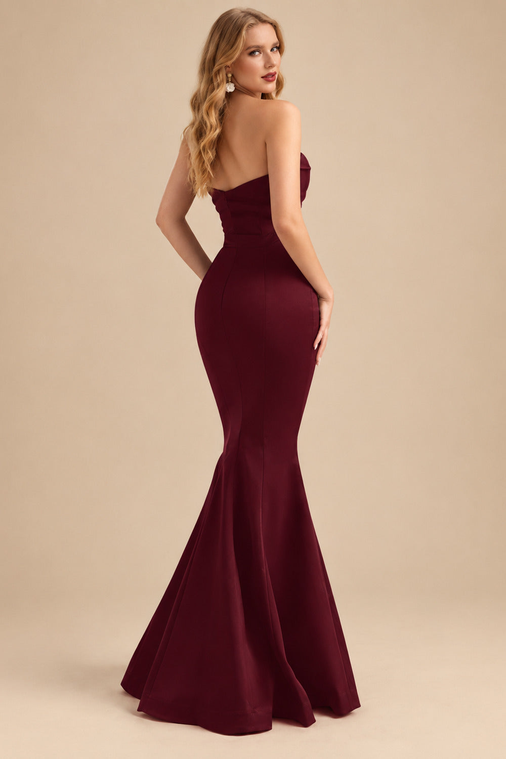 Rutipo Cabernet Trumpet/Mermaid V-Neck Sleeveless Floor-Length Matte Satin Bridesmaid Dresses